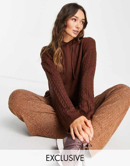 M Lounge oversized knitted hoodie with arm stitch detail part of a set