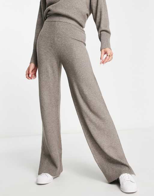  M Lounge - Pantaloni con fondo ampio in maglia talpa alpaca in coordinato