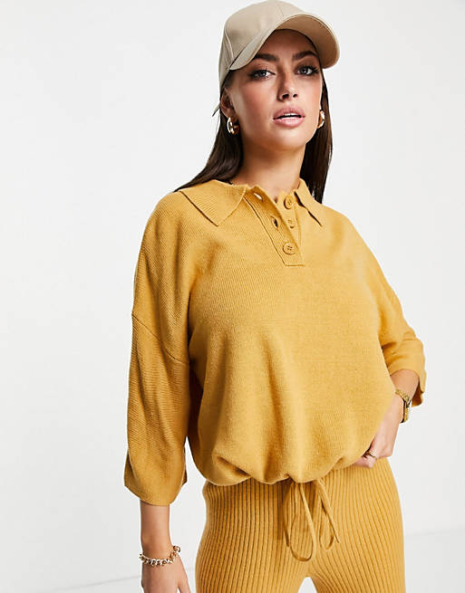 Tops M Lounge relaxed knitted polo top co-ord 