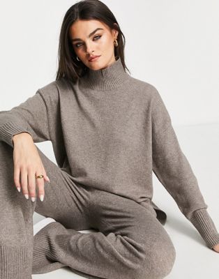 M Lounge relaxed side-split roll neck jumper co-ord in alpaca taupe
