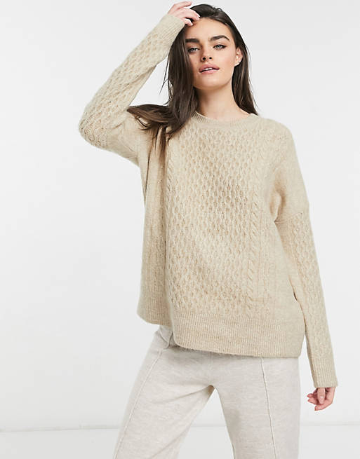 M Lounge relaxed sweater set in cable knit