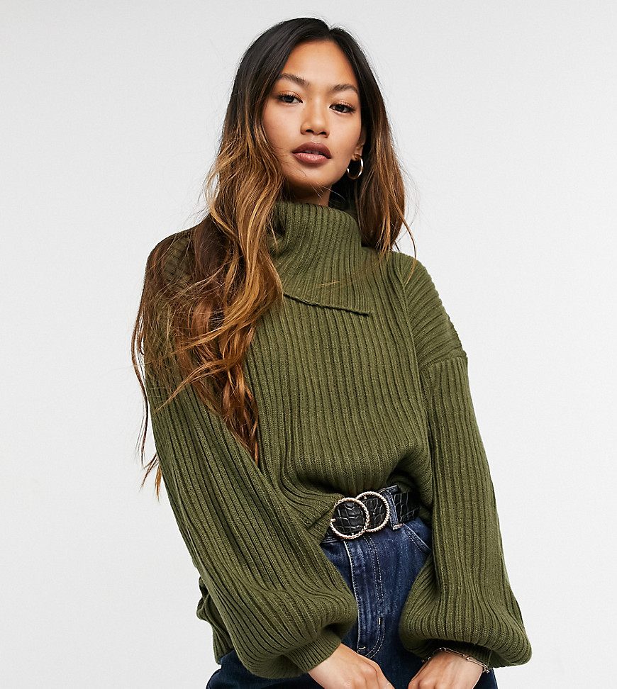 M Lounge relaxed sweater set with split collar and balloon sleeves-Green