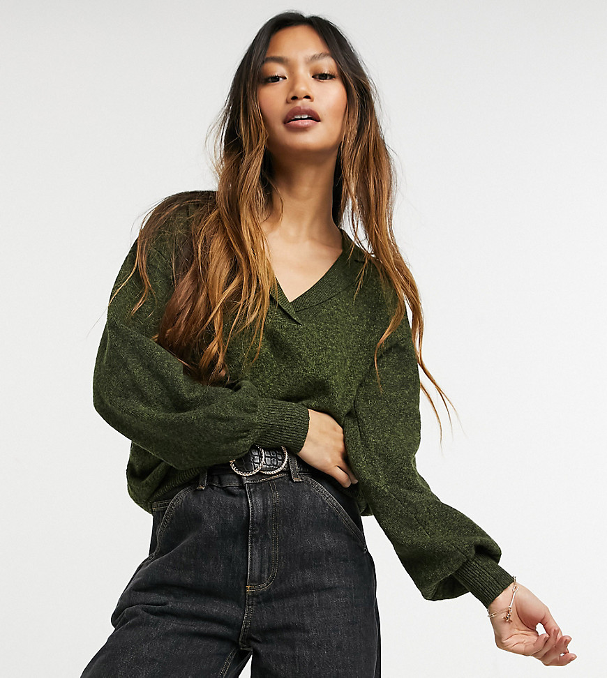 M Lounge relaxed sweater with collar in rib knit-Green