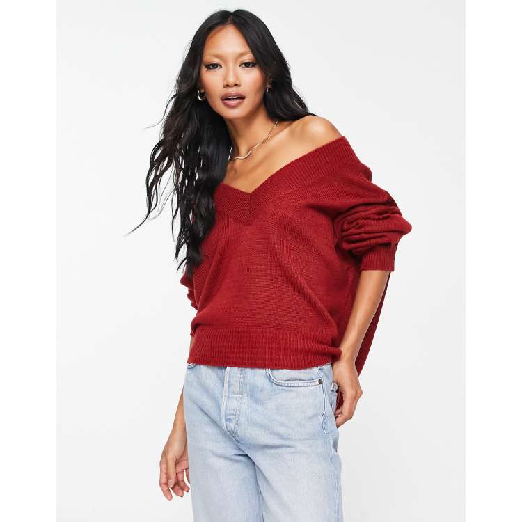 Off the shoulder deals v neck jumper