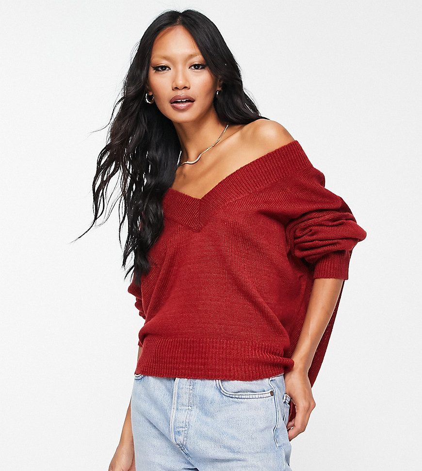 M Lounge relaxed v neck sweater with balloon sleeves - part of a set-Red