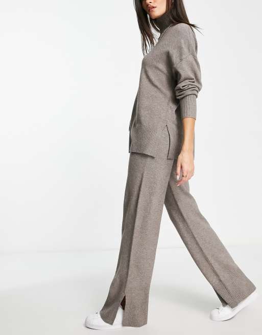 M Lounge relaxed wide leg knitted pants in alpaca taupe - part of a set