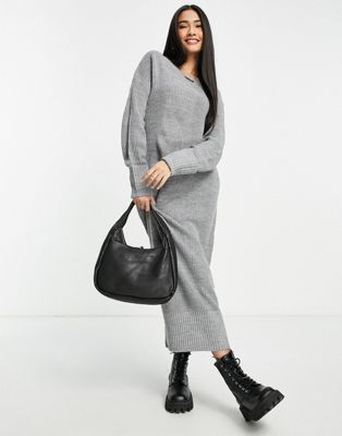 M lounge round neck maxi jumper dress in slate grey