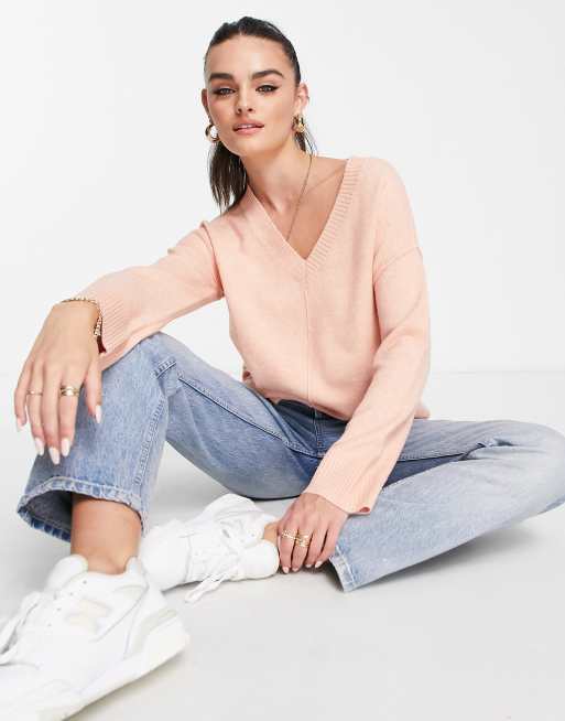 M Lounge slouchy v neck jumper in rose blush ASOS