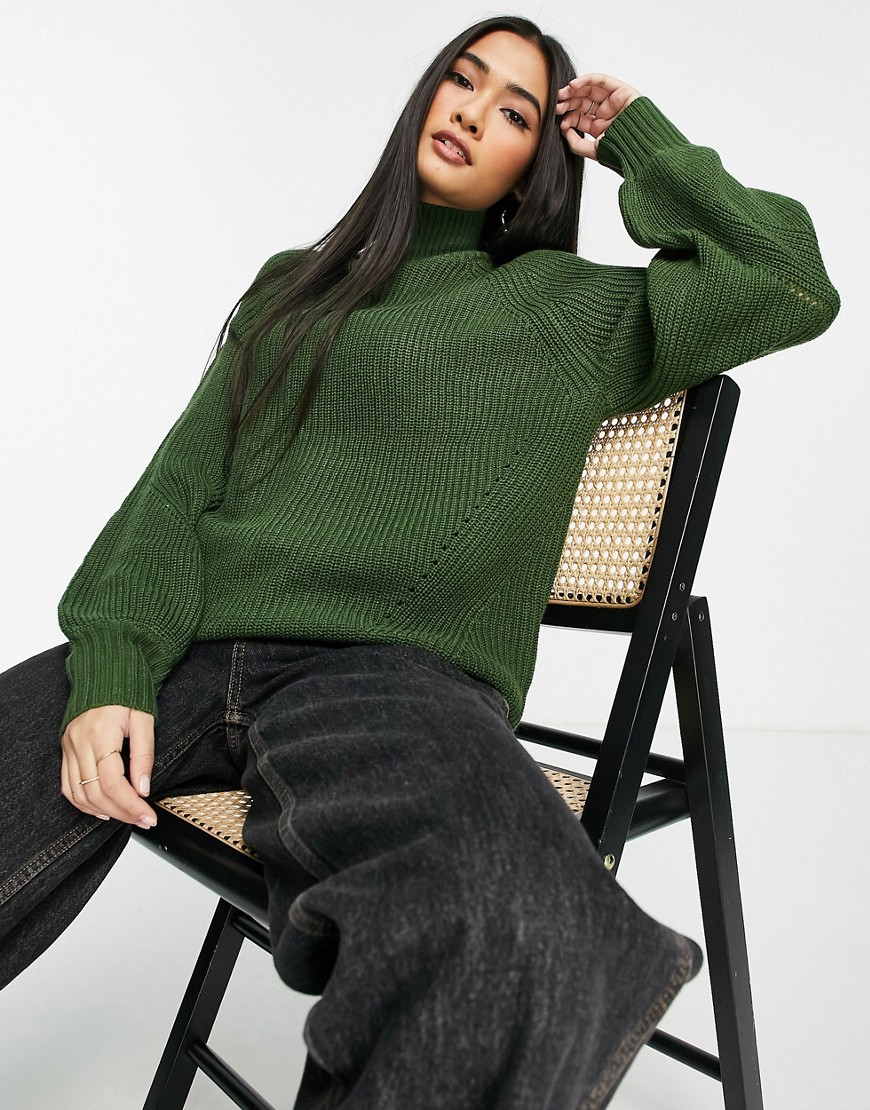 M Lounge stitch rib high neck sweater in forest green