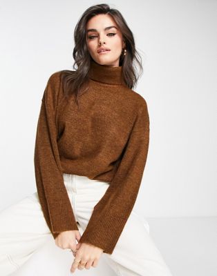 M Lounge super slouchy roll neck jumper in winter brown