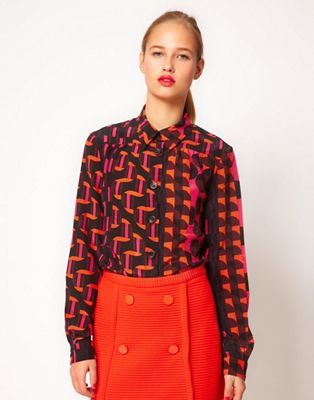 M Missoni – Geomönstrad skjorta i silke med lång ärm-Flerfärgad