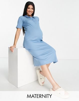 Maamalicious maternity jersey polo shirt midi dress in dusty blue