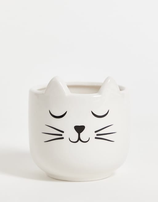 Macetero pequeño con diseño de bigotes gato de Sass & Belle
