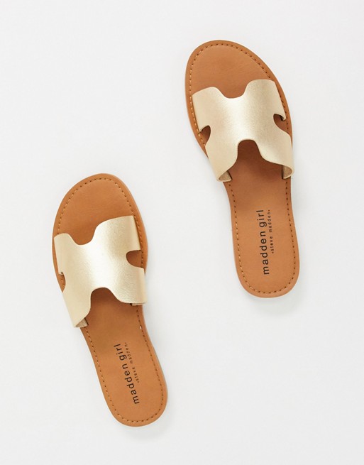 Madden Girl double buckle flat sandals in gold