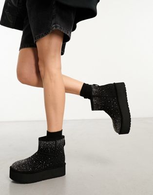 Madden Girl Ease-HR short rhinestone boots in black - ASOS Price Checker