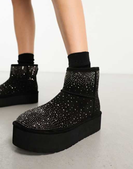 Madden Girl Ease HR short rhinestone boots in black ASOS