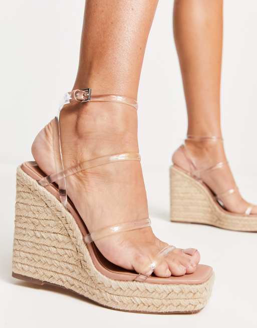 Madden Girl Hillaire rafia wedge heeled sandal in clear