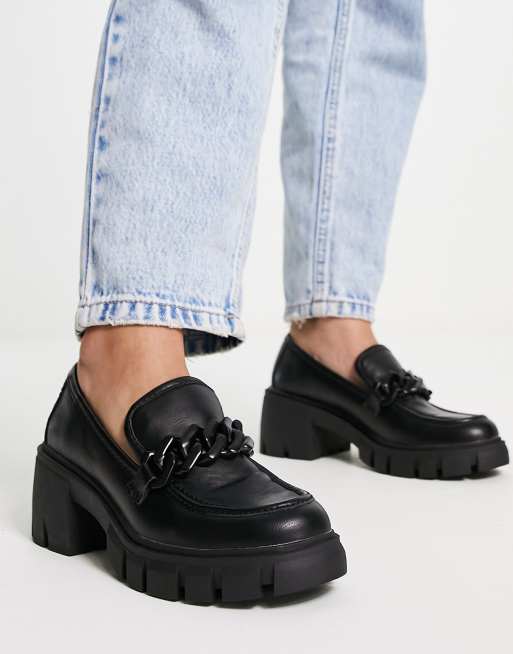 Madden Girl Hoxton heeled loafers in black | ASOS