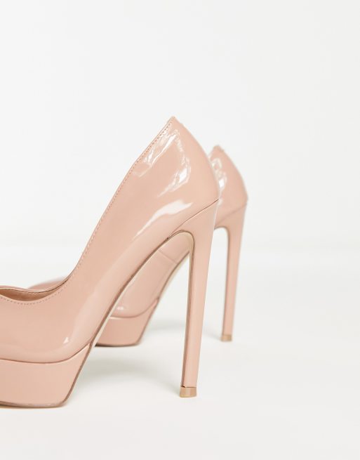 Light Nude Strappy Heels - Patent Leather Heels - Sculpted Heel