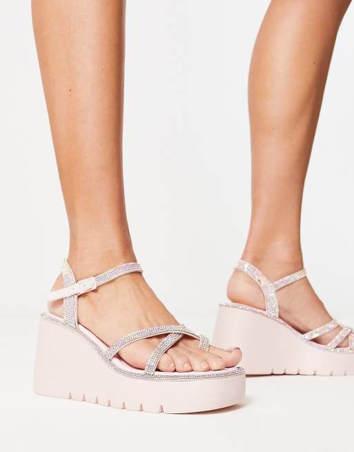 Madden Girl Vault chunky rhinestone sandals in pink ASOS