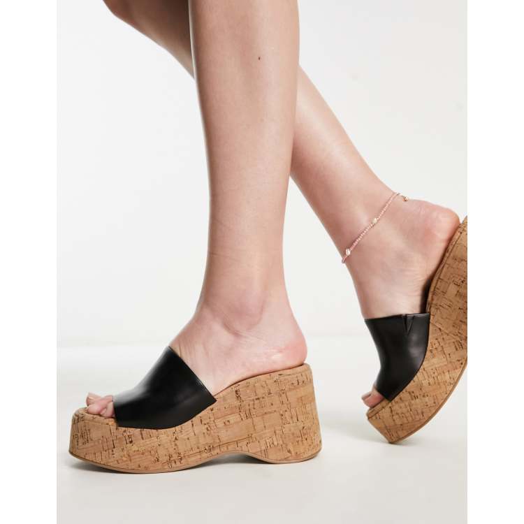 Madden Girl Zaharra cork platform sandals in black ASOS