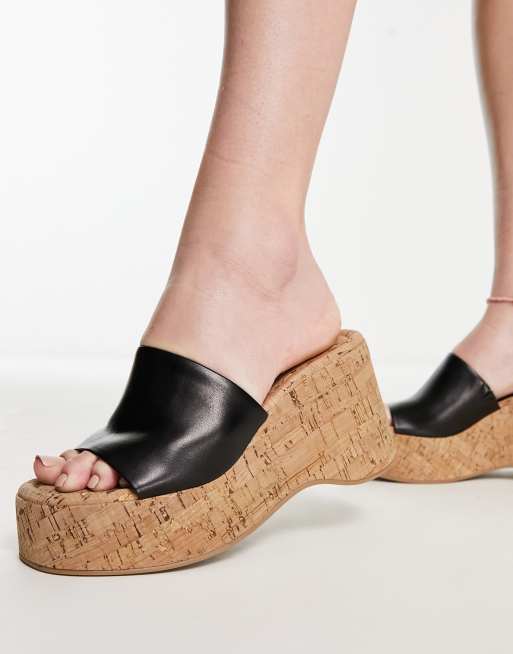 Madden Girl Zaharra cork platform sandals in black ASOS