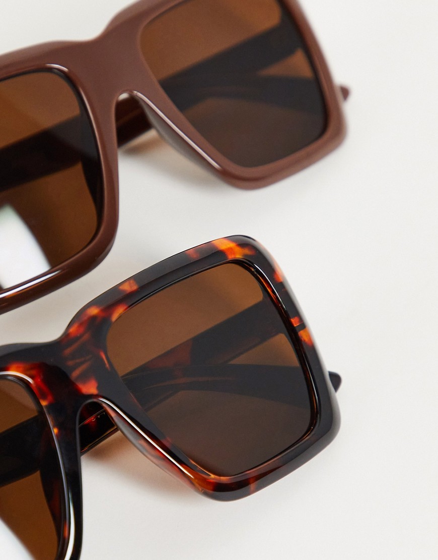 Madein. 2 pack angular cat eye sunglasses in brown tort-Multi