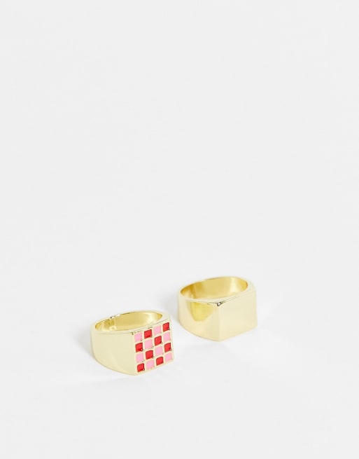 Madein. 2 pack check signet rings in gold