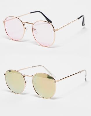 Madein. 2 Pack Metal Frame Sunglasses-multi