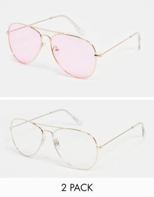 Madein. Madein. 2 pack pink and clear lens sunglasses-Multi