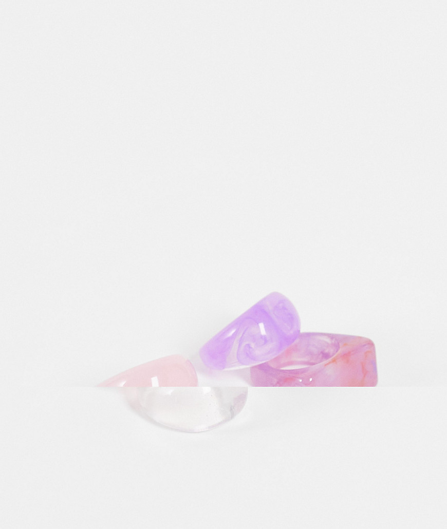 Madein 4 pack chunky plastic rings in lilac and pink-Multi