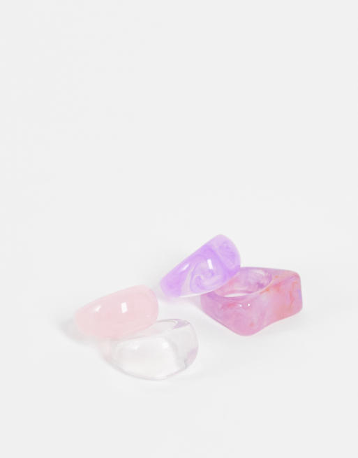 Madein 4 pack chunky plastic rings in lilac and pink