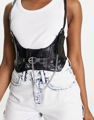 Madein. belt corset with chain detail in black