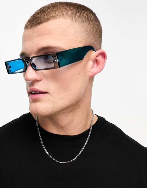 Madein. – Blå, grova, rektangulära solglasögon