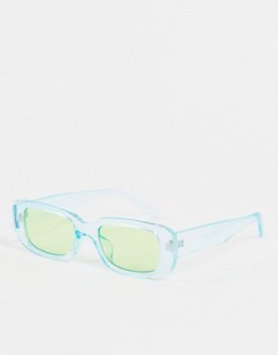 Madein rectangle sunglasses in blue with green lens