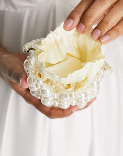 Madein. - Borsa a mano da sposa bianca con perle, 4 di 4