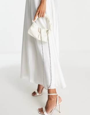 Madein. - Borsa da sposa bianca arricciata con manico in catena