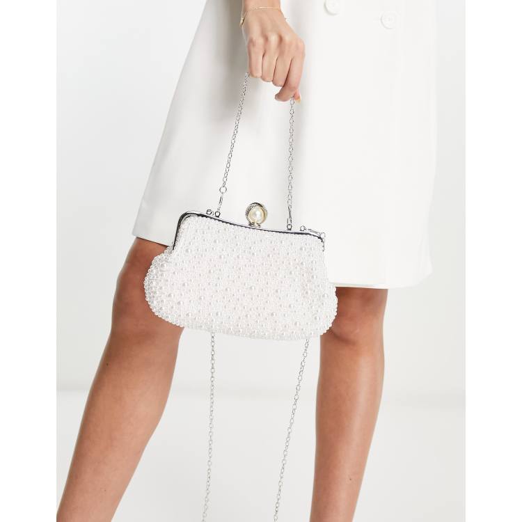 White pearl store clutch bag