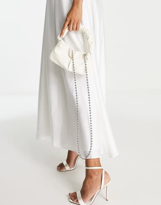 Madein. bridal scrunched handle chain strap bag in white