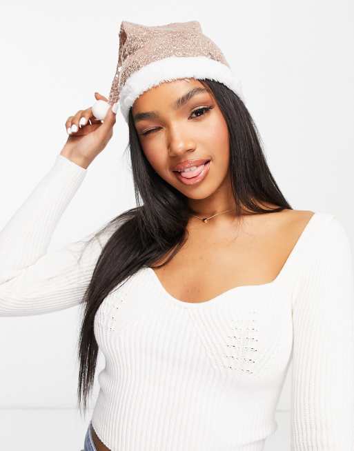 White and gold clearance santa hat