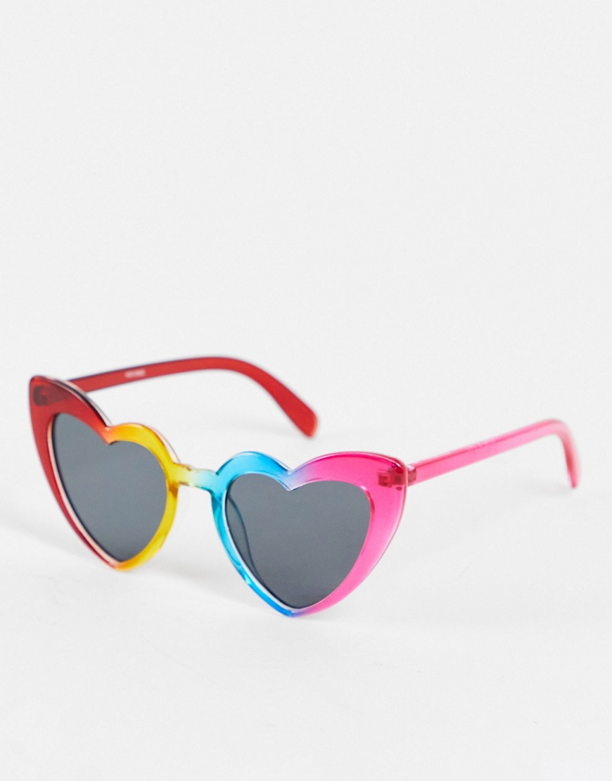 Madein. Chunky zonnebril met hartvormig montuur in regenboogkleuren-Veelkleurig
