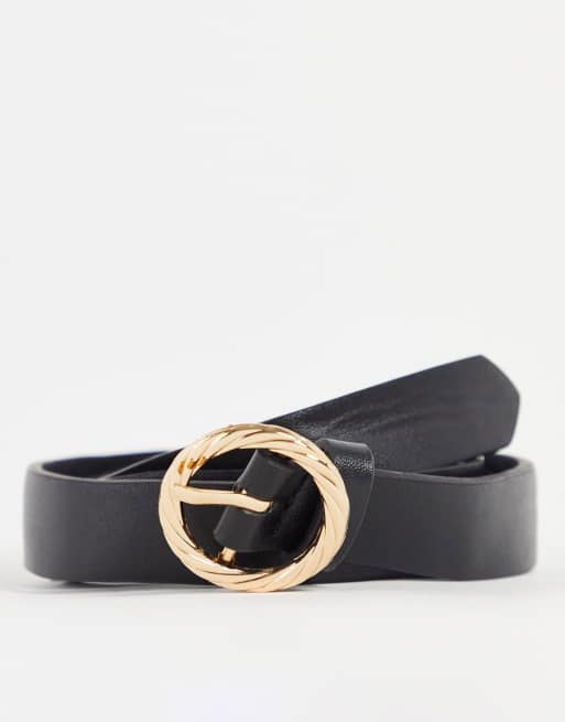 Madein - Cintura nera con fibbia color oro