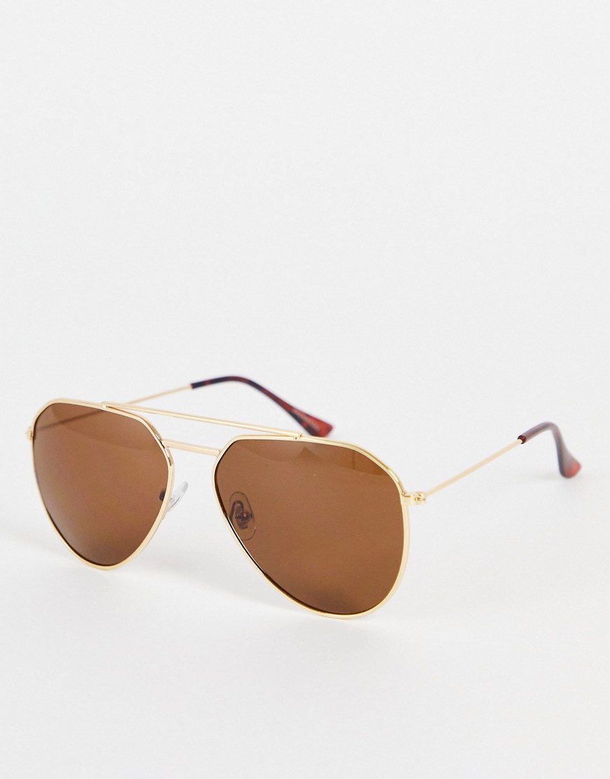 Madein. Madein Classic Aviator Sunglasses In Gold With Brown Lens