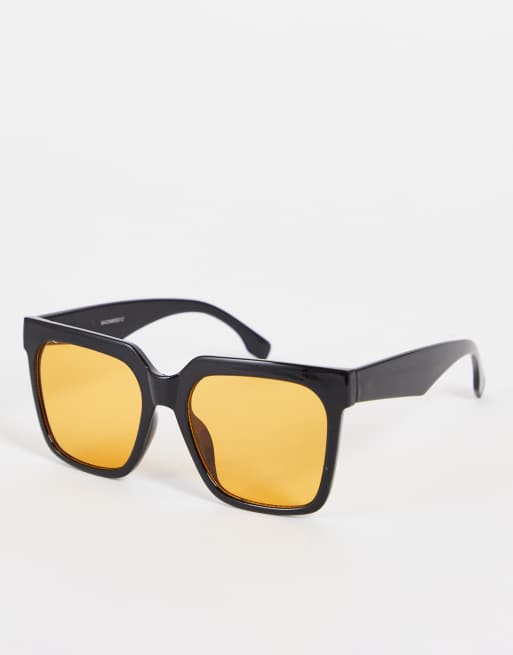 Madein classic square sunglasses in black with orange lens