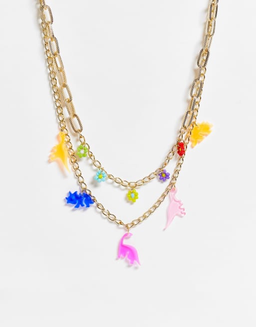 Madein. - Collana a doppio filo color oro con ciondoli in resina multicolore