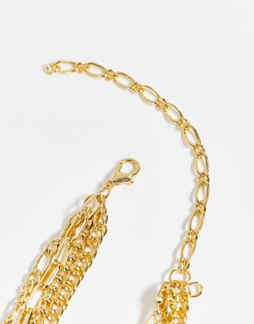Madein. - Drielaagse ketting in goud met gekleurde bedeltjes, 4 van 4
