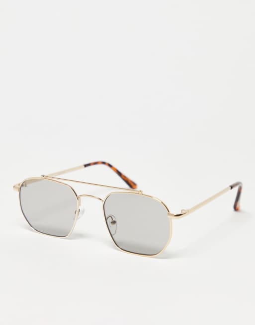 Madein. – Eckige Retro-Pilotensonnenbrille in Gold und Salbeigrün
