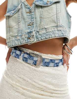 Madein. Madein. embellished western denim belt in blue-Pink