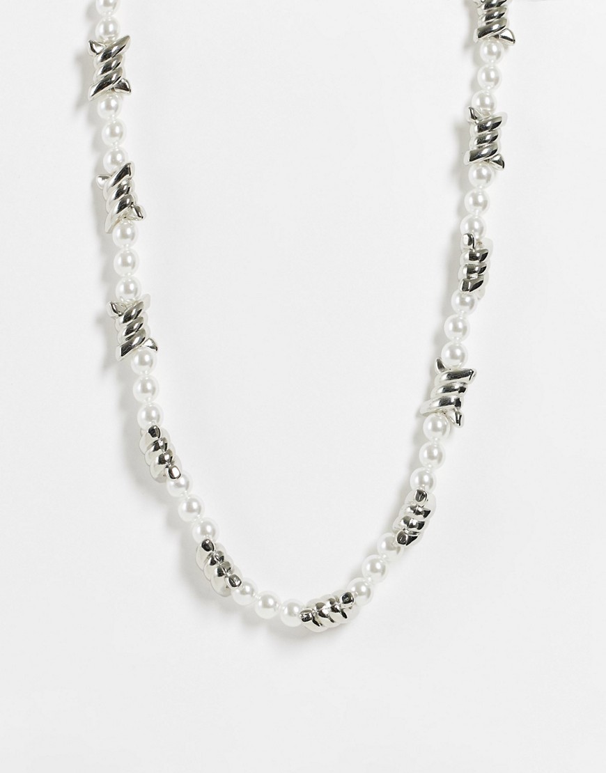 Madein. Faux Pearl And Silver Beaded Necklace-Multi