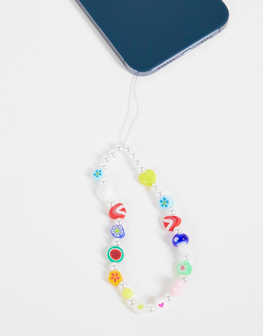Madein. Madein flower and faux pearl phone charm-Multi
